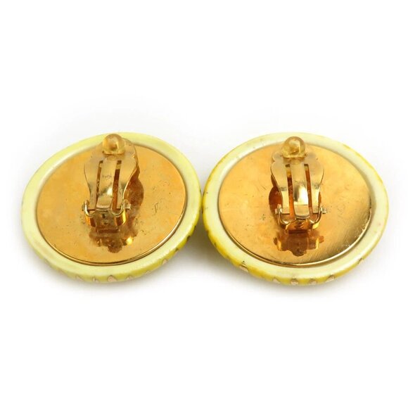 Auth CHANEL CC Logo Clip on Earrings Yellow Gold Metal/Pottery - Picture 4 of 8